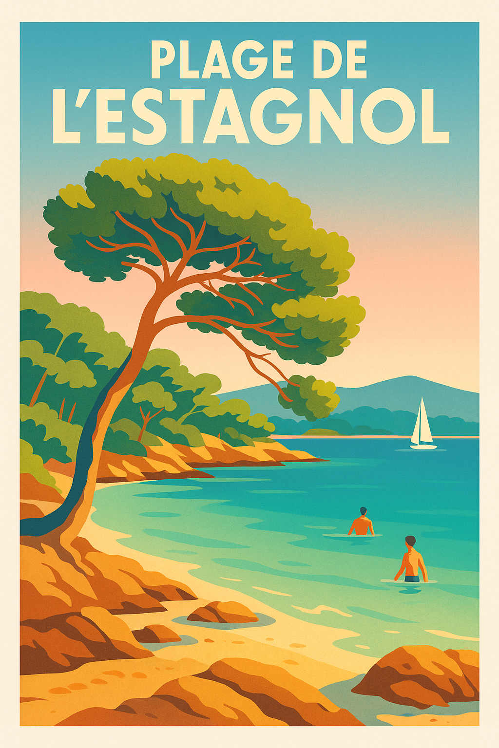 Affiche de Plage de l'Estagnol - Évasion azuréenne sous les pins