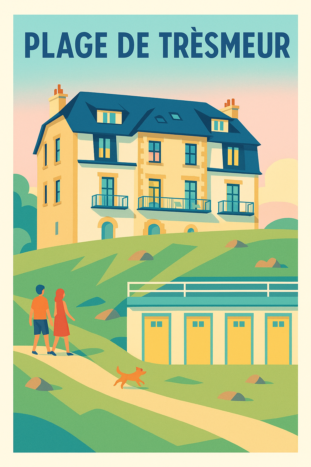 Affiche de Plage de Trèsmeur - L'élégance vintage de la Côte de Granit Rose