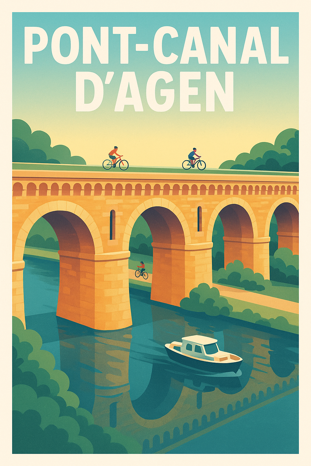 Affiche du Pont-Canal d'Agen, poster cyclistes | Afich