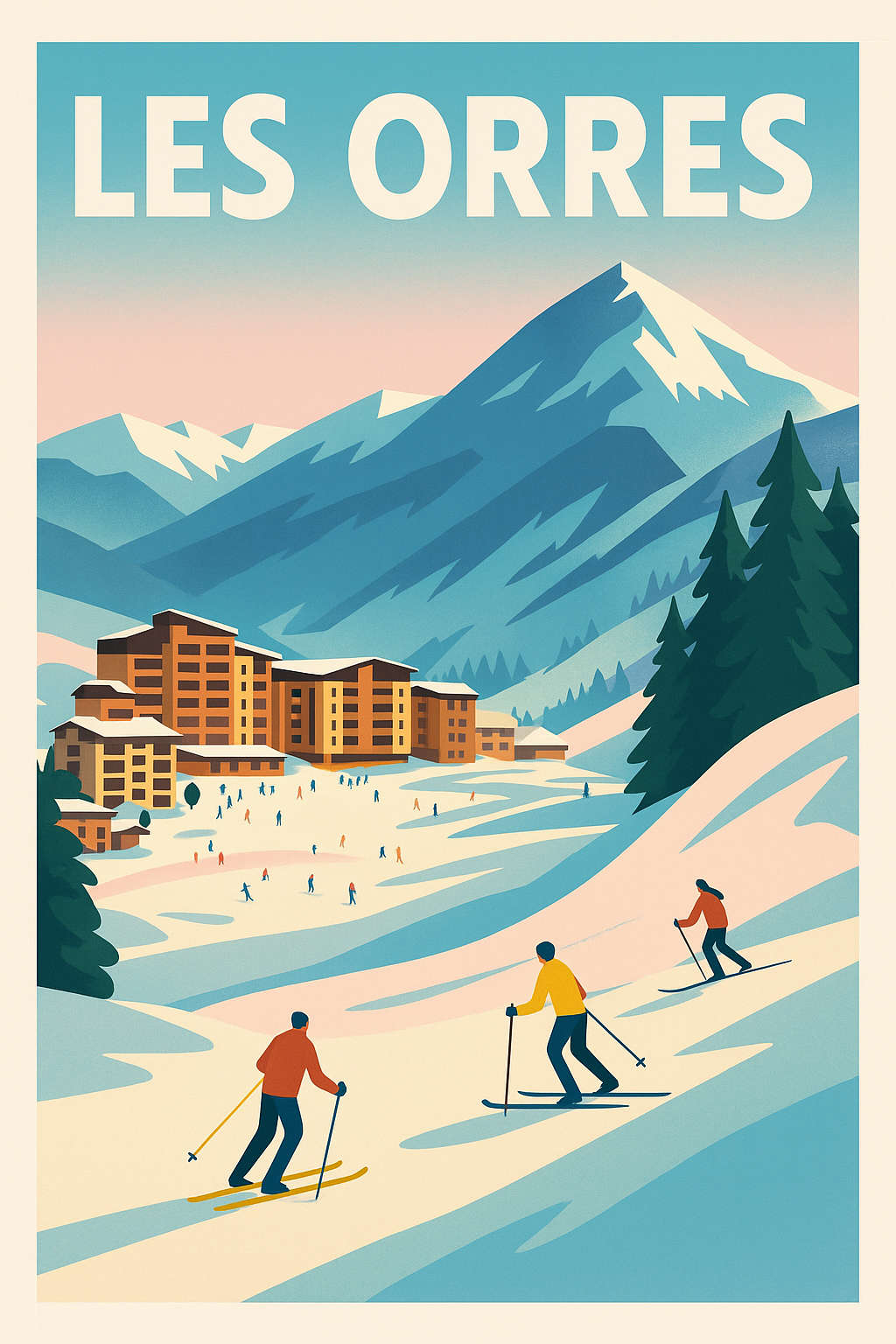 Affiche de Les Orres - L'élégance vintage des sommets enneigés