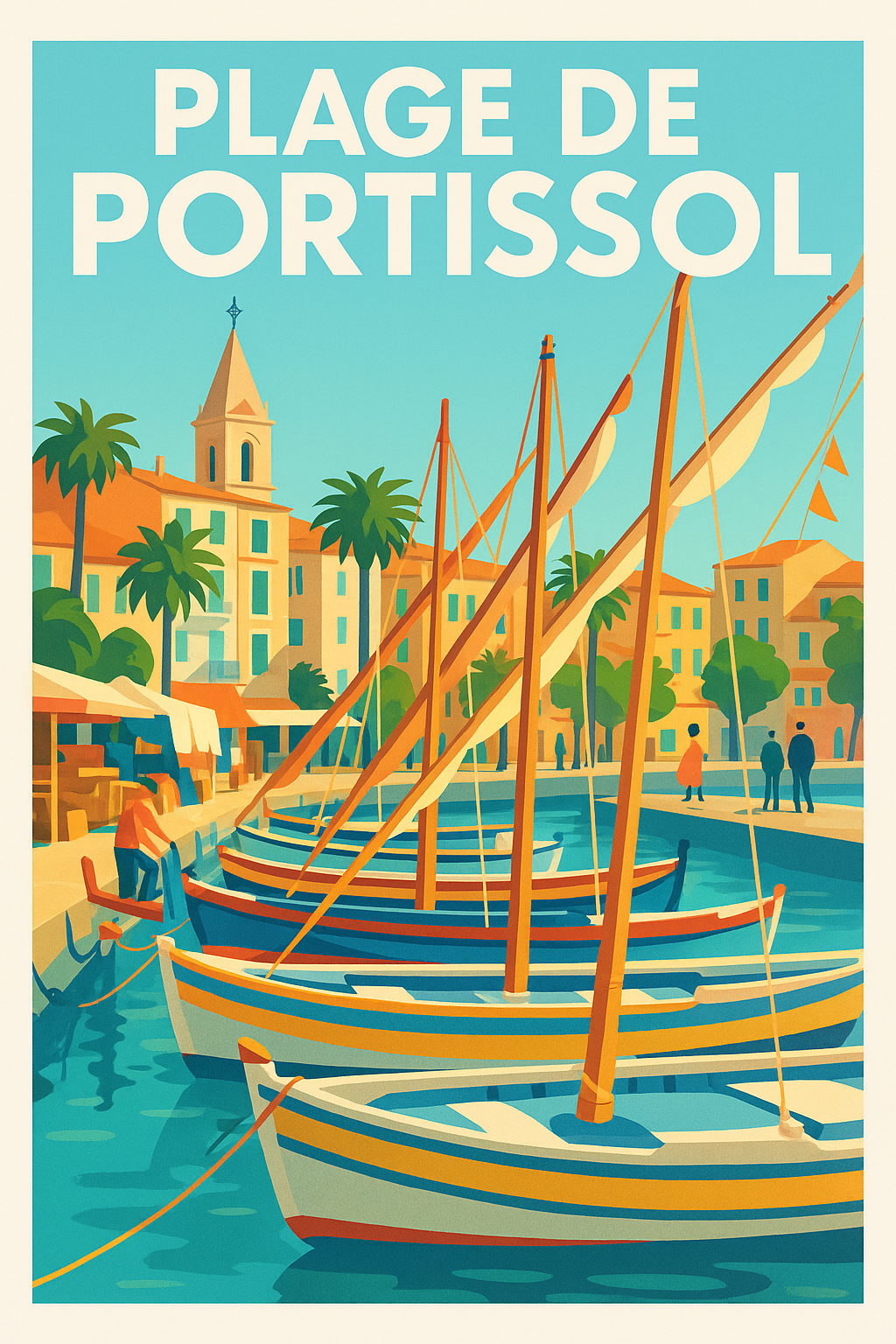Affiche de Plage de Portissol - L'élégance vintage de la Côte d'Azur