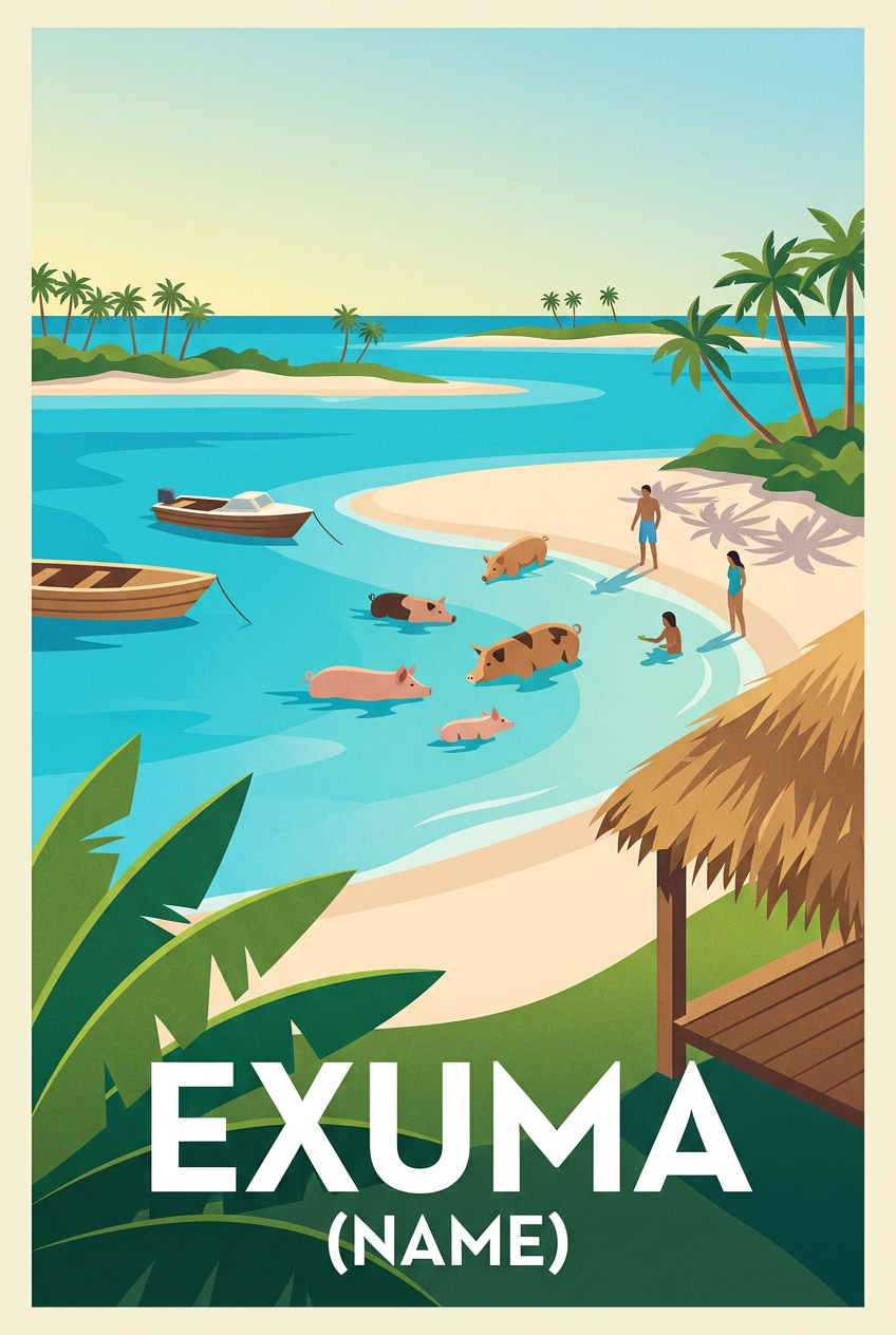 Affiche d'Exuma, les cochons nageurs | Afich