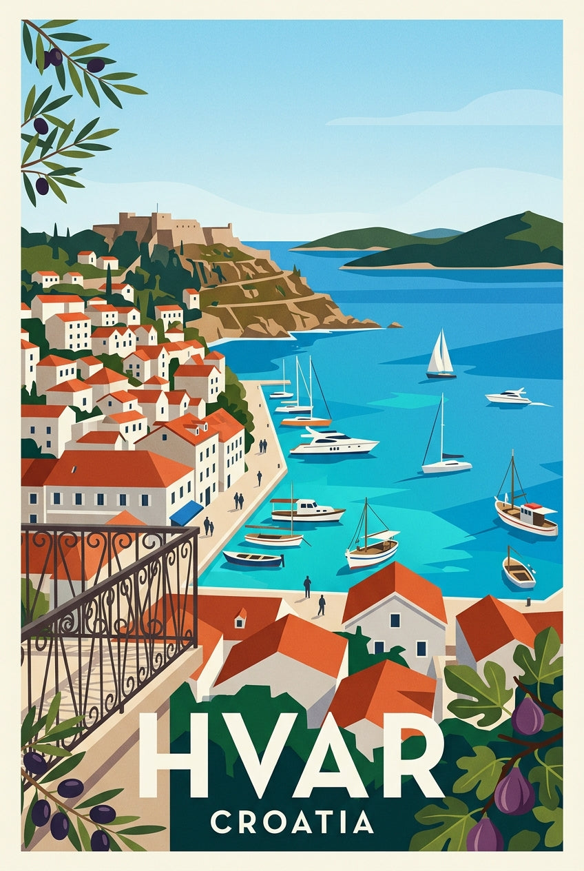 Poster de Hvar, affiche Croatie bord de mer | Afich