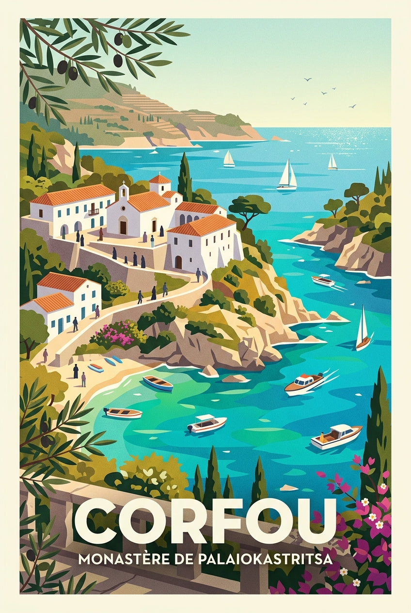 Affiche de Corfou, Monastère de Palaiokastritsa | Afich