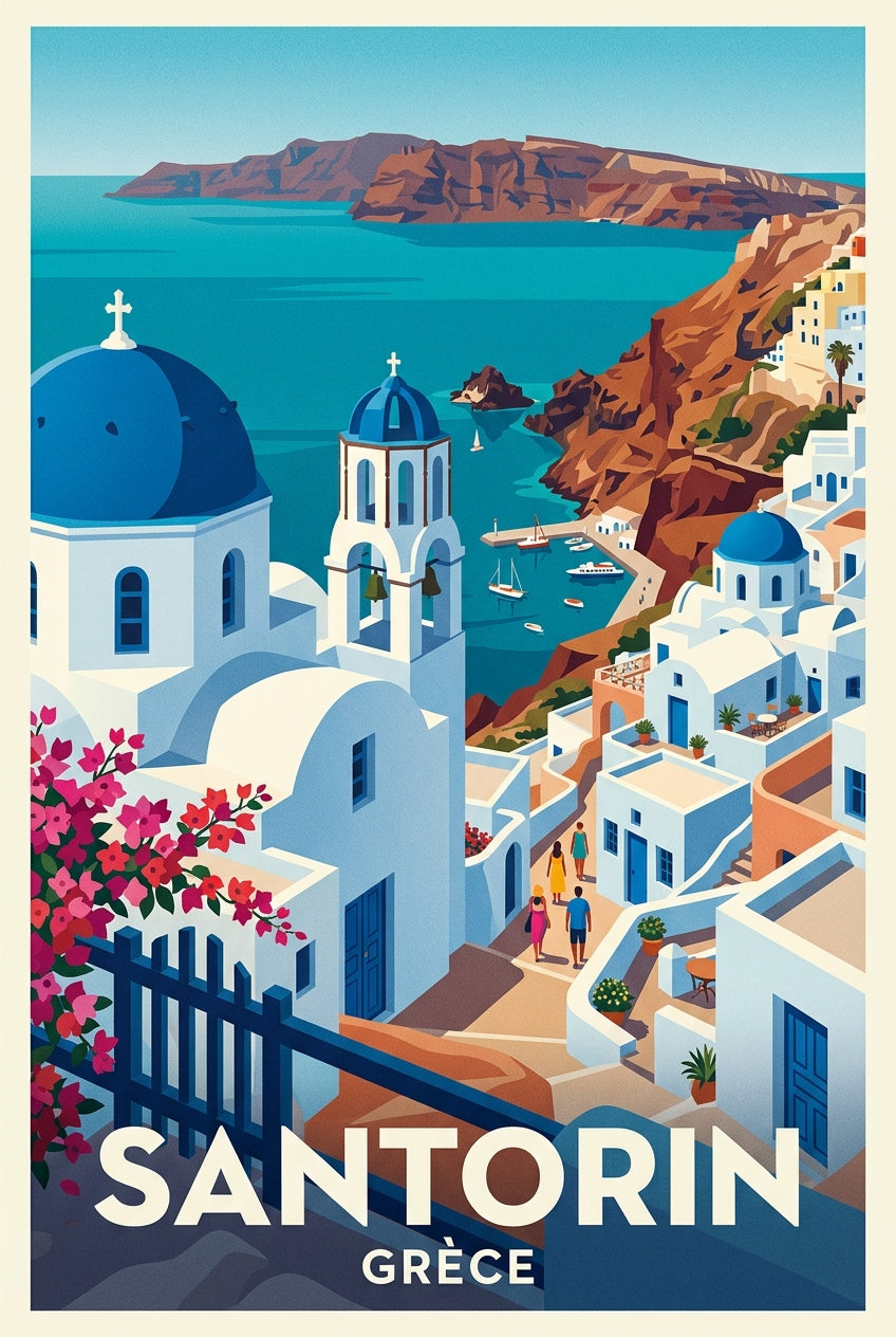 Affiche de Santorin, dômes bleus de Grèce | Afich