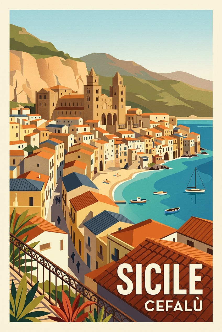 Affiche de Cefalù Sicile, poster ville côtière | Afich