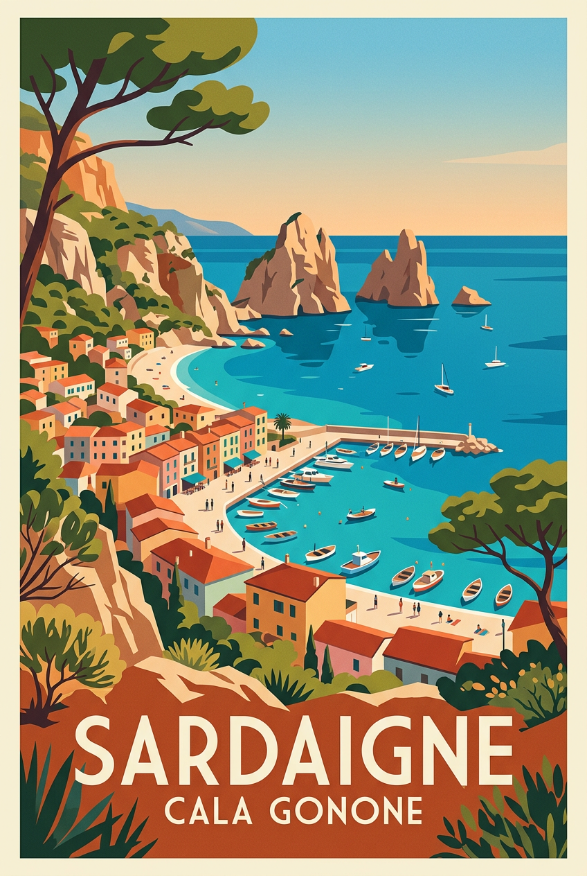Affiche de Sardaigne, Cala Gonone et falaises | Afich