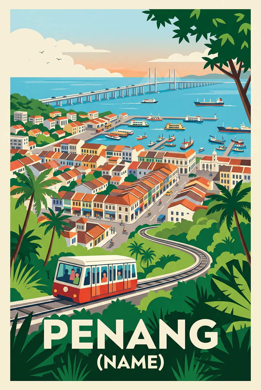 Affiche de Penang, poster pont et funiculaire | Afich