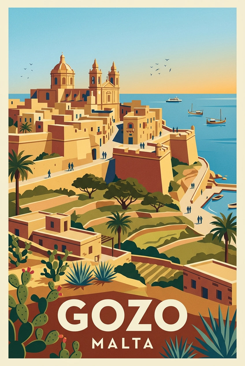 Affiche de Gozo, Malte citadelle vintage