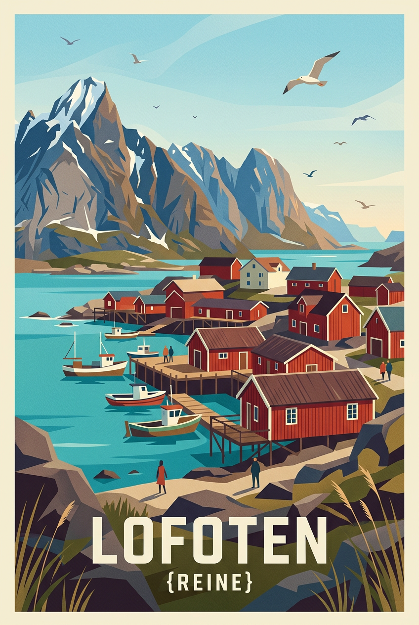 Affiche des Lofoten, Reine Norvège | Afich