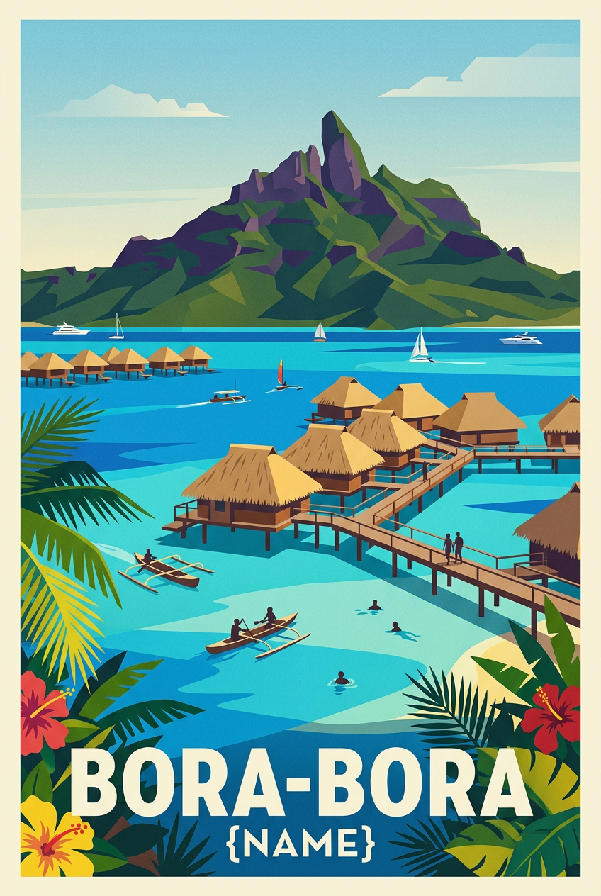 Affiche de Bora-Bora, bungalows sur pilotis | Afich