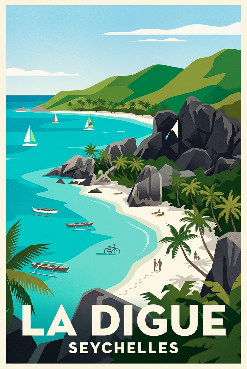 Affiche de La Digue, rochers de granit | Afich