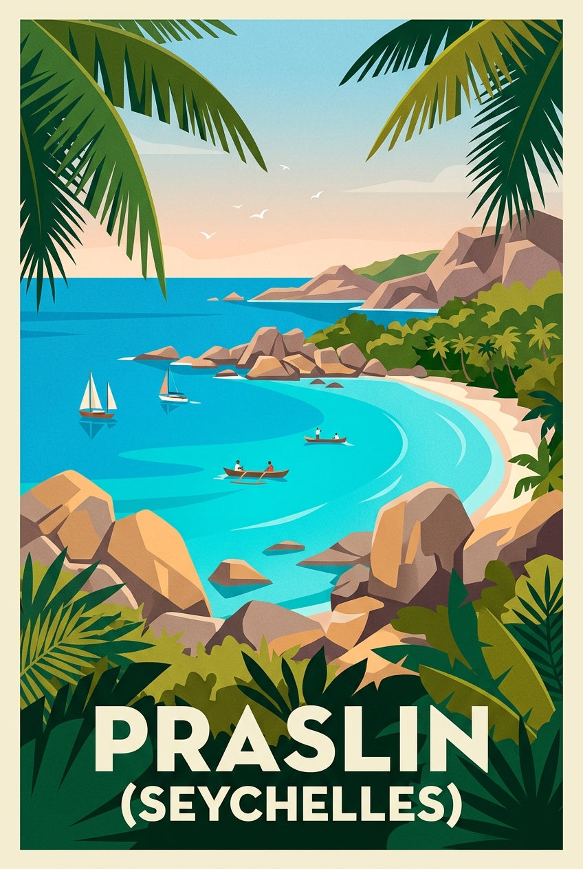 Affiche de Praslin, poster plage tropicale | Afich