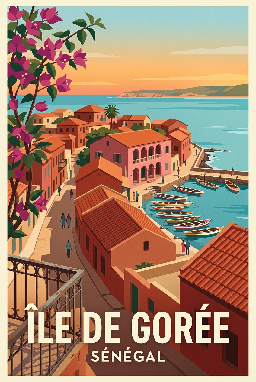Affiche de l'Île de Gorée, maisons colorées | Afich