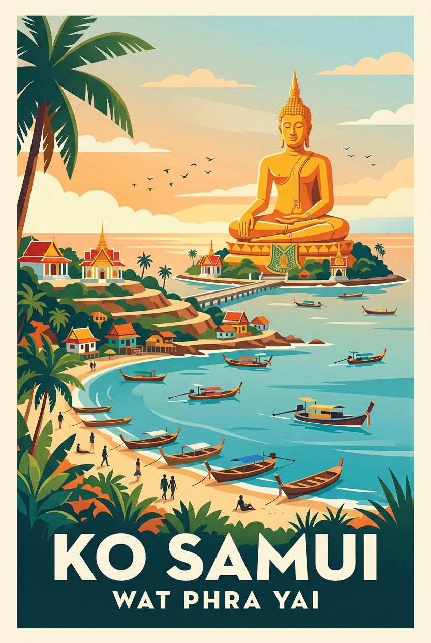 Affiche Ko Samui, poster temple Wat Phra Yai | Afich