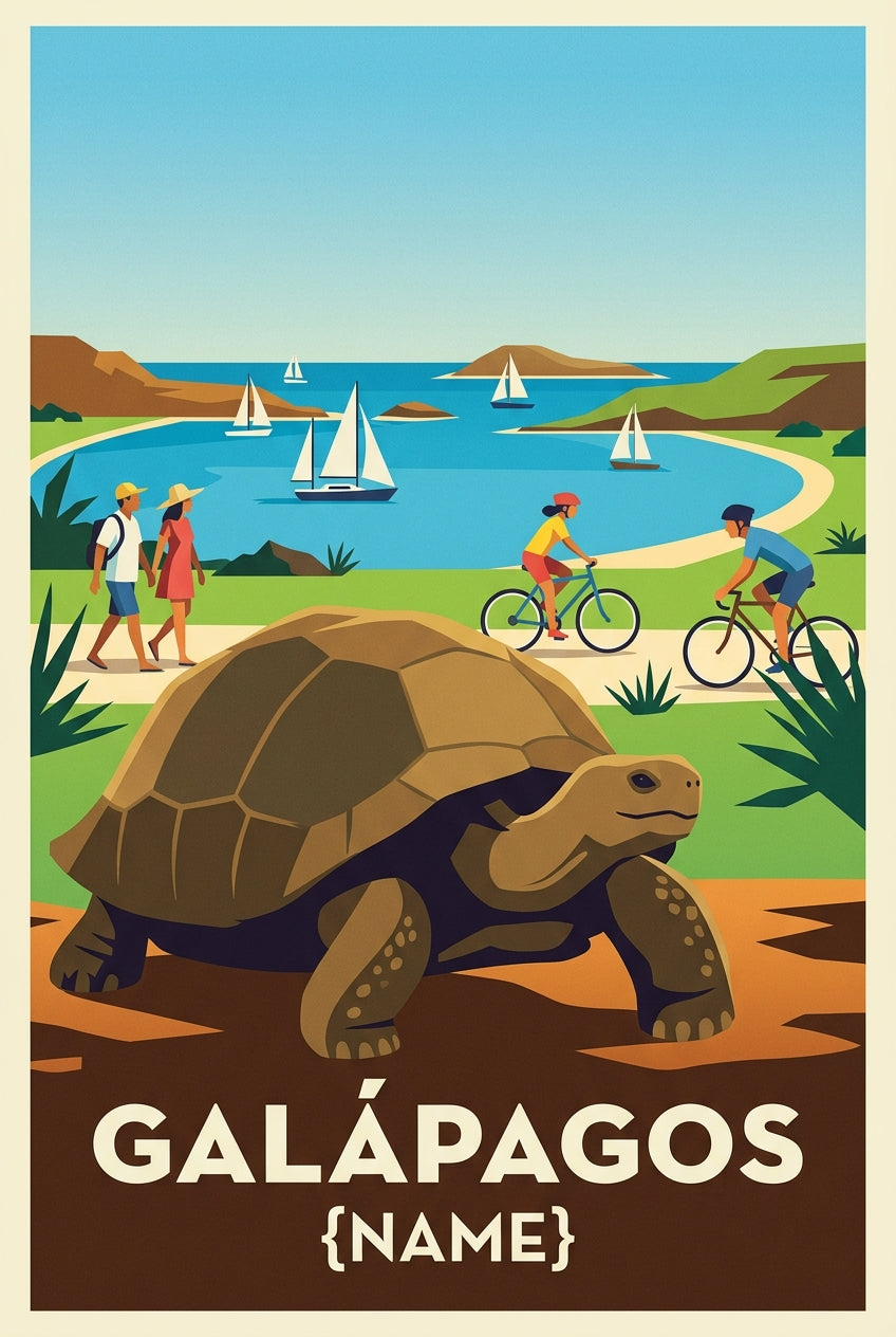 Affiche des Galápagos, tortue géante et voiliers | Afich