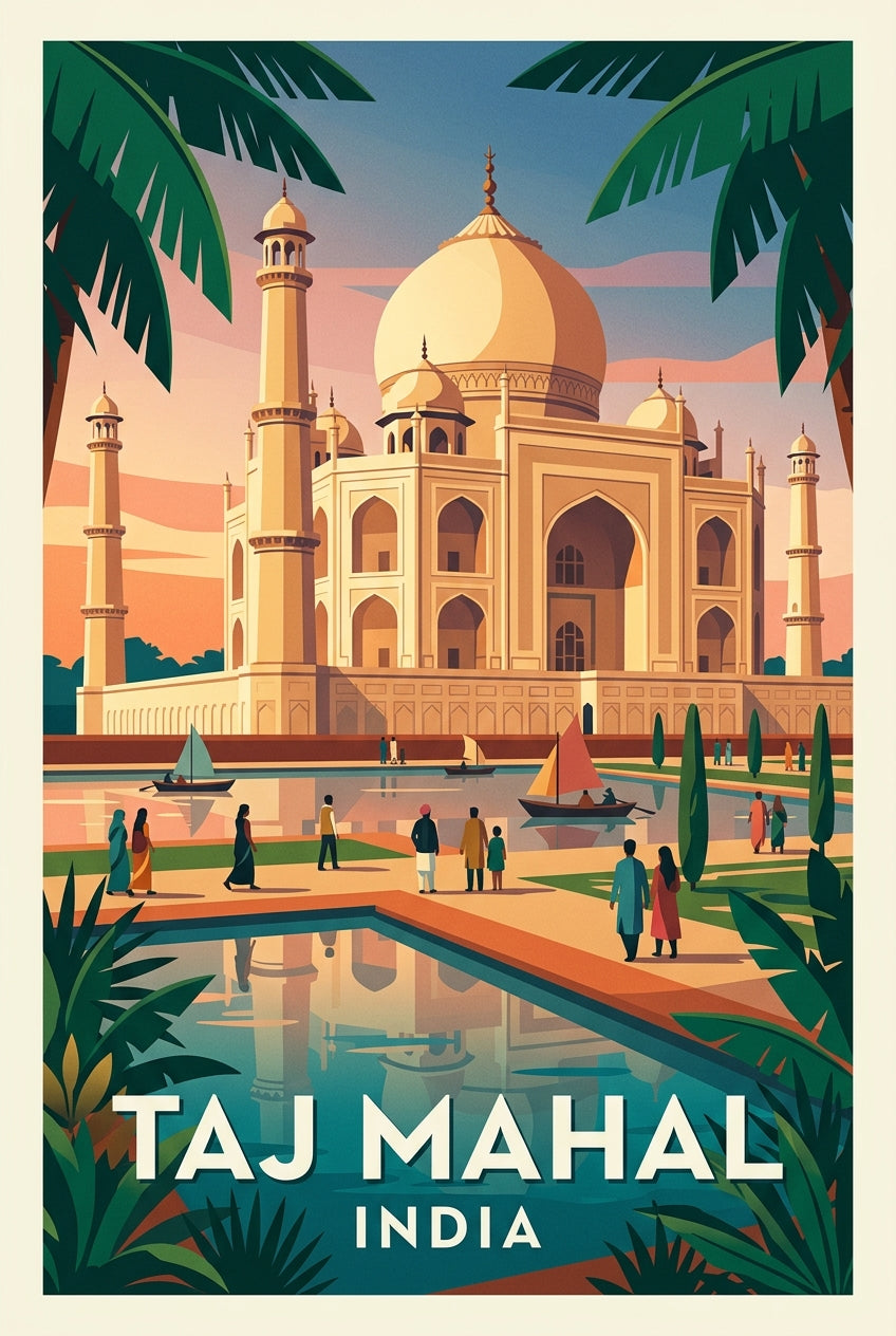 Affiche du Taj Mahal, illustration Inde | Afich