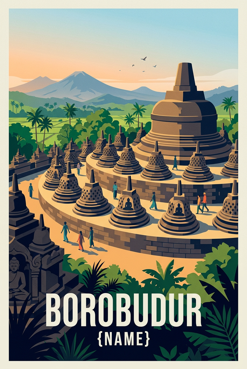 Affiche Borobudur, poster Java Indonésie | Afich