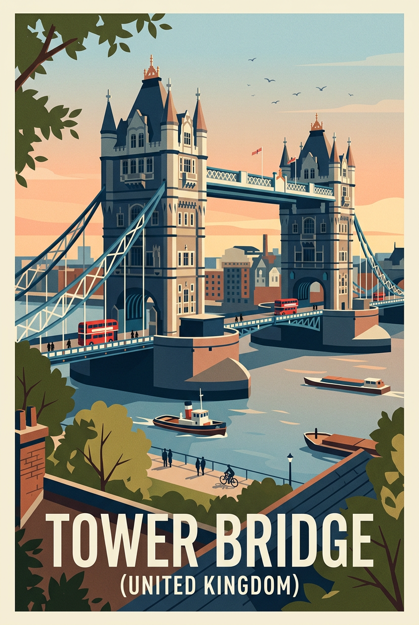 Affiche de Tower Bridge, poster vintage Londres