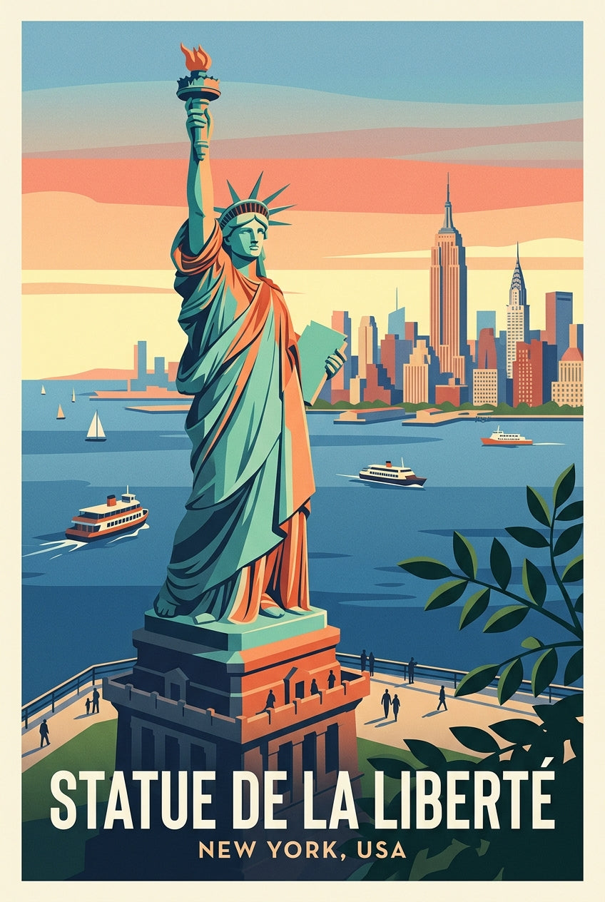 Poster de la Statue de la Liberté, vue sur Manhattan