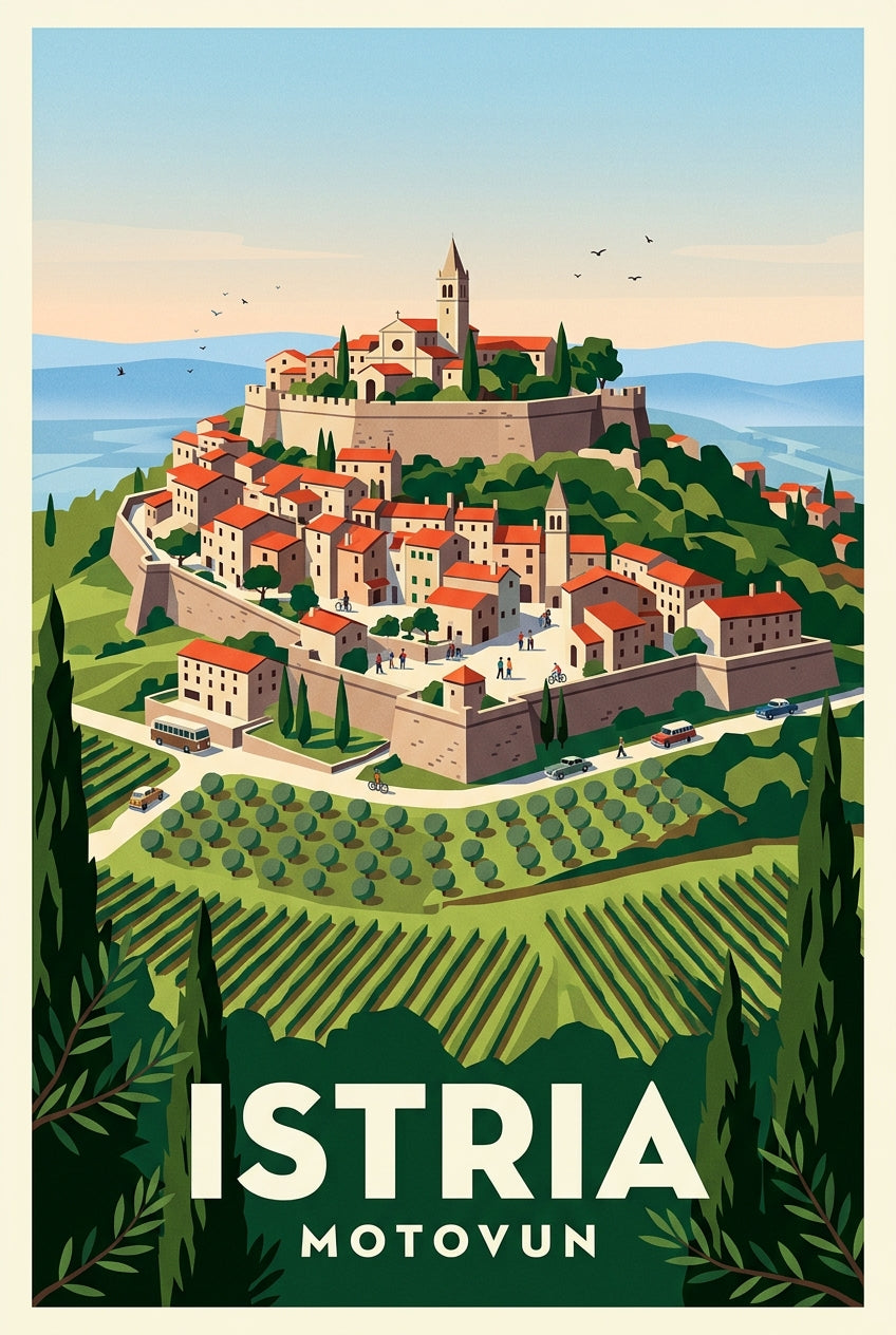 Affiche d'Istrie Motovun, poster vignobles | Afich
