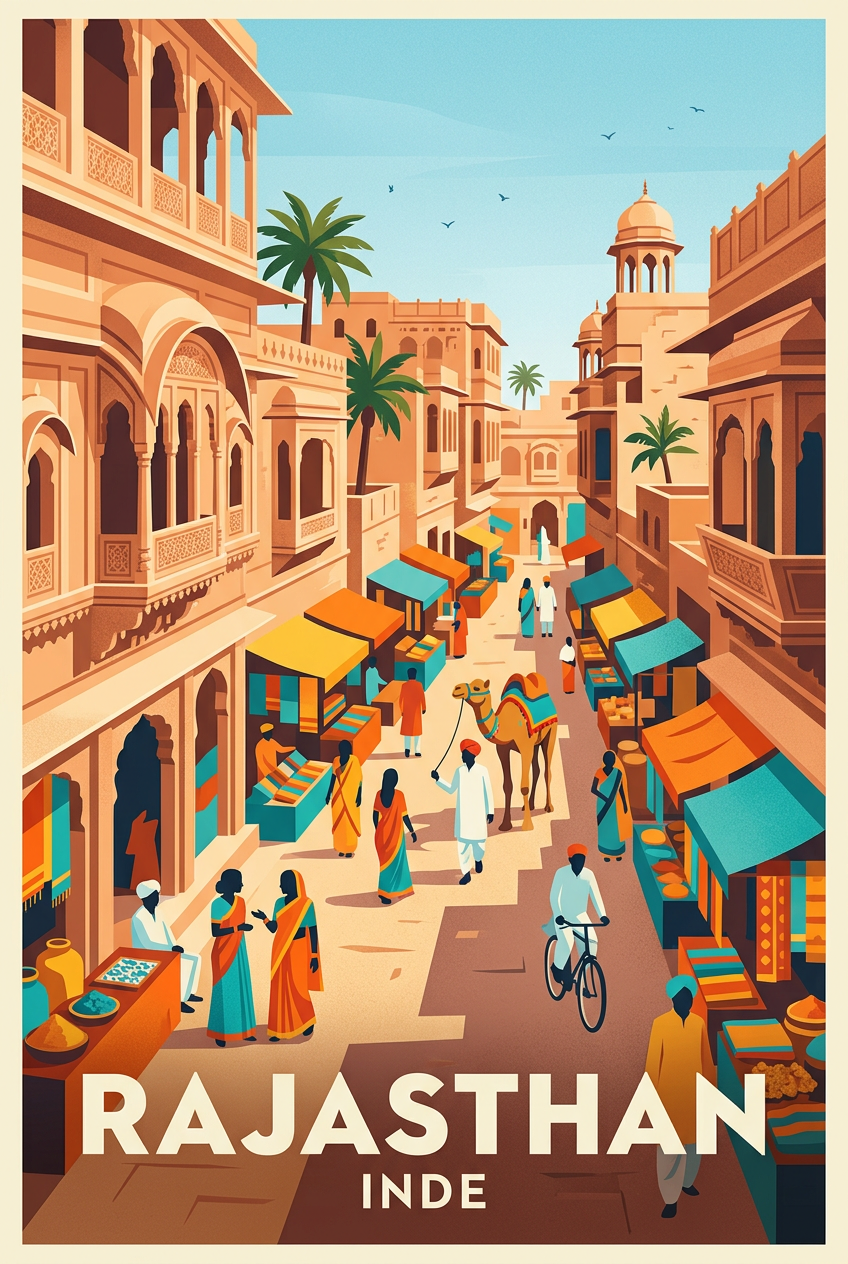 Affiche du Rajasthan, poster architecture Inde