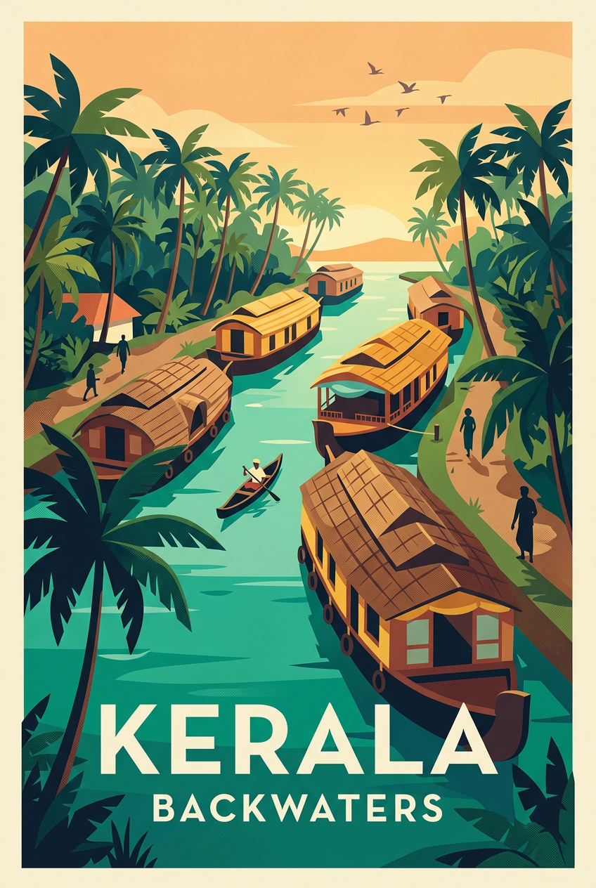 Affiche du Kerala, Backwaters d'Inde | Afich