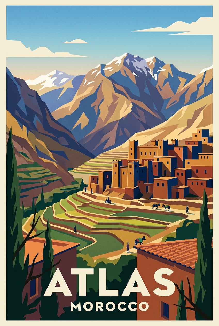 Affiche de l'Atlas, poster villages berbères | Afich