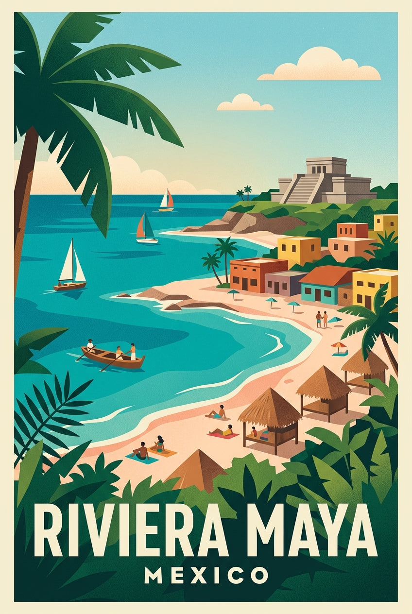 Affiche de la Riviera Maya, temple maya | Afich