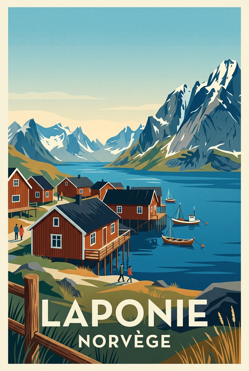 Affiche de Laponie, poster maisons rouges | Afich