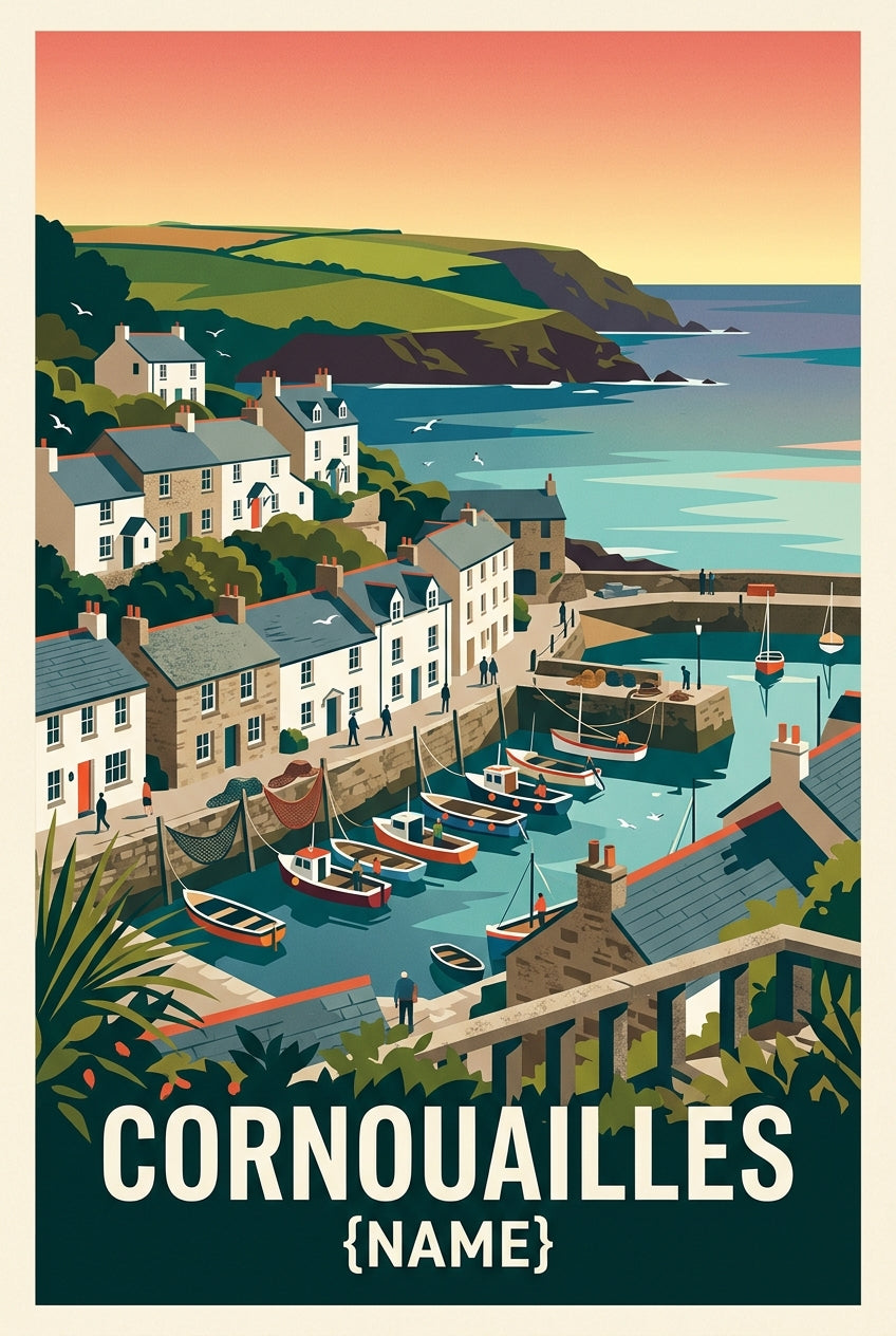 Affiche des Cornouailles, poster village côtier | Afich