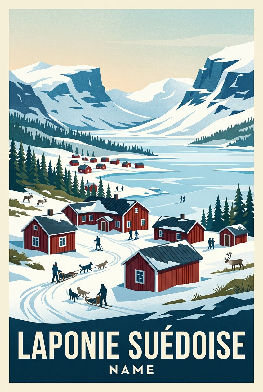 Affiche de Laponie suédoise, poster village de neige | Afich