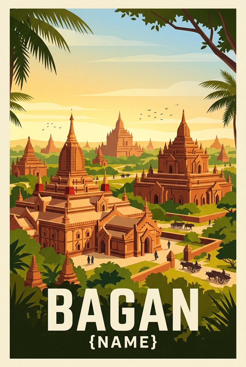 Affiche Bagan, poster temples de Birmanie | Afich