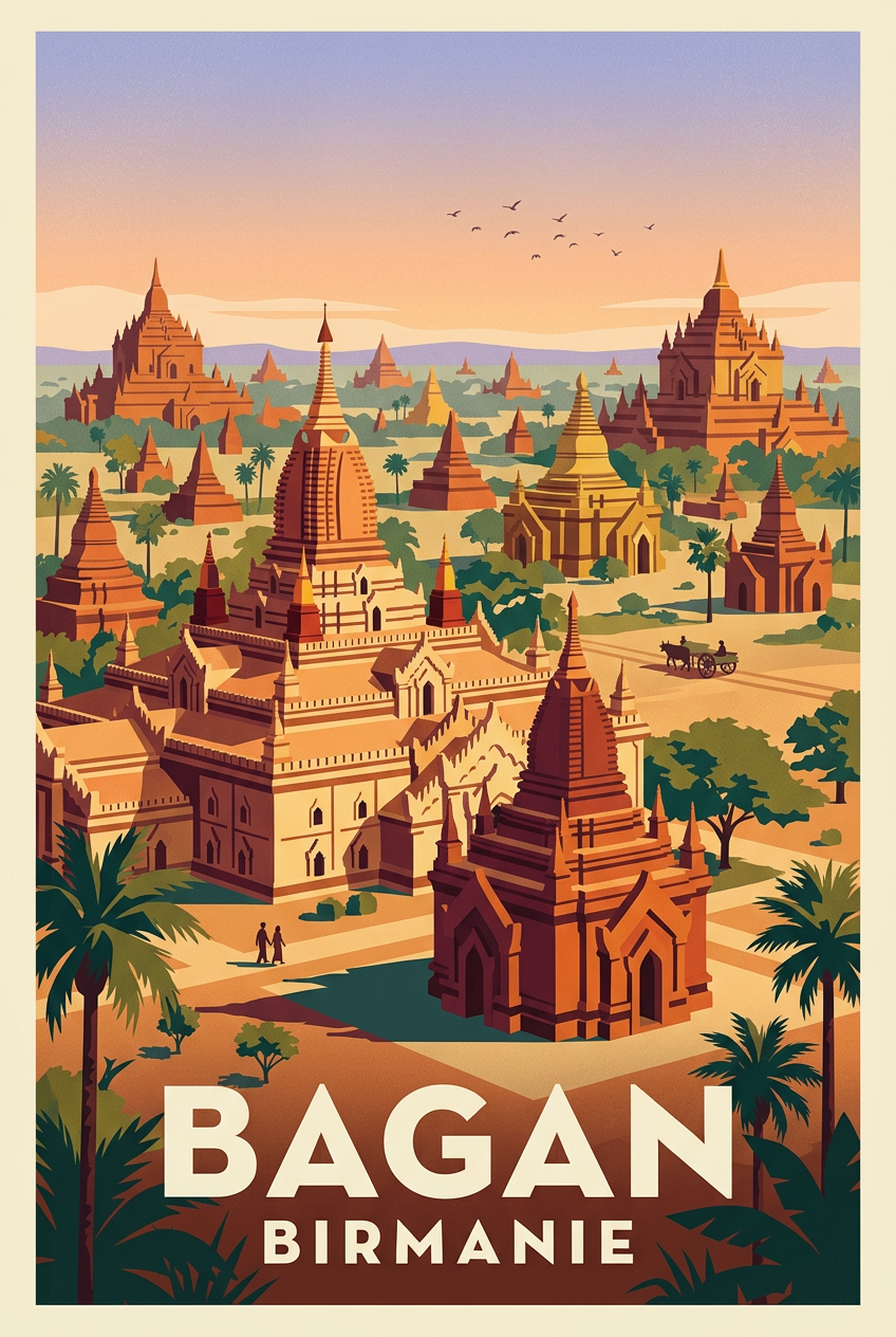 Affiche Bagan, poster temples de Birmanie | Afich