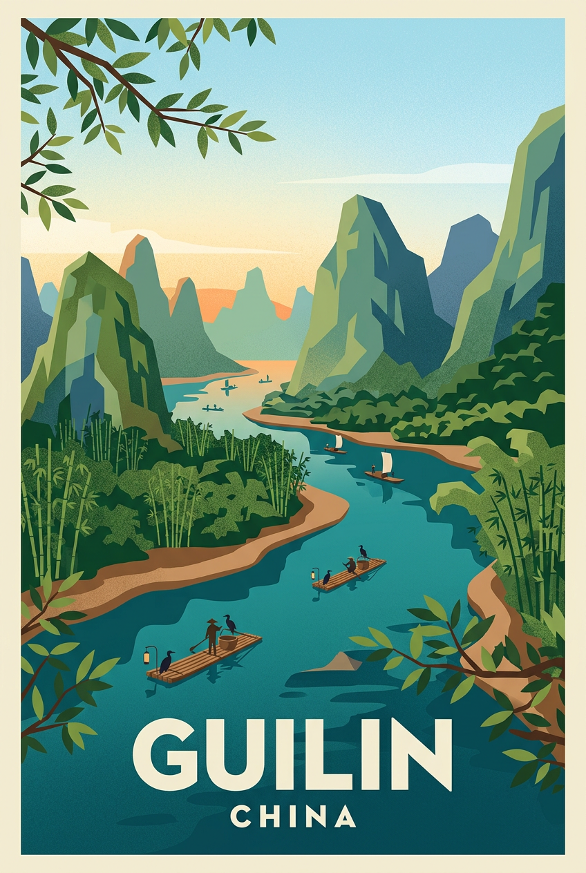Affiche de Guilin, poster paysage de Chine | Afich