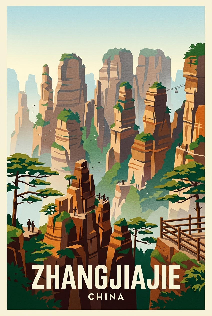 Affiche de Zhangjiajie, poster colonnes de quartz | Afich