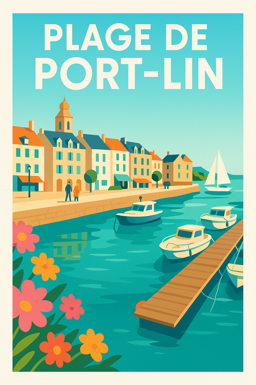 Affiche de Plage de Port-Lin - L'élégance balnéaire au style rétro