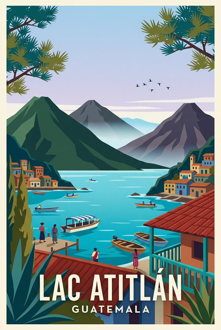 Affiche du Lac Atitlán, volcans du Guatemala | Afich
