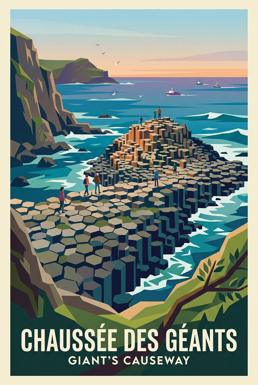 Affiche de la Chaussée des Géants, colonnes de basalte