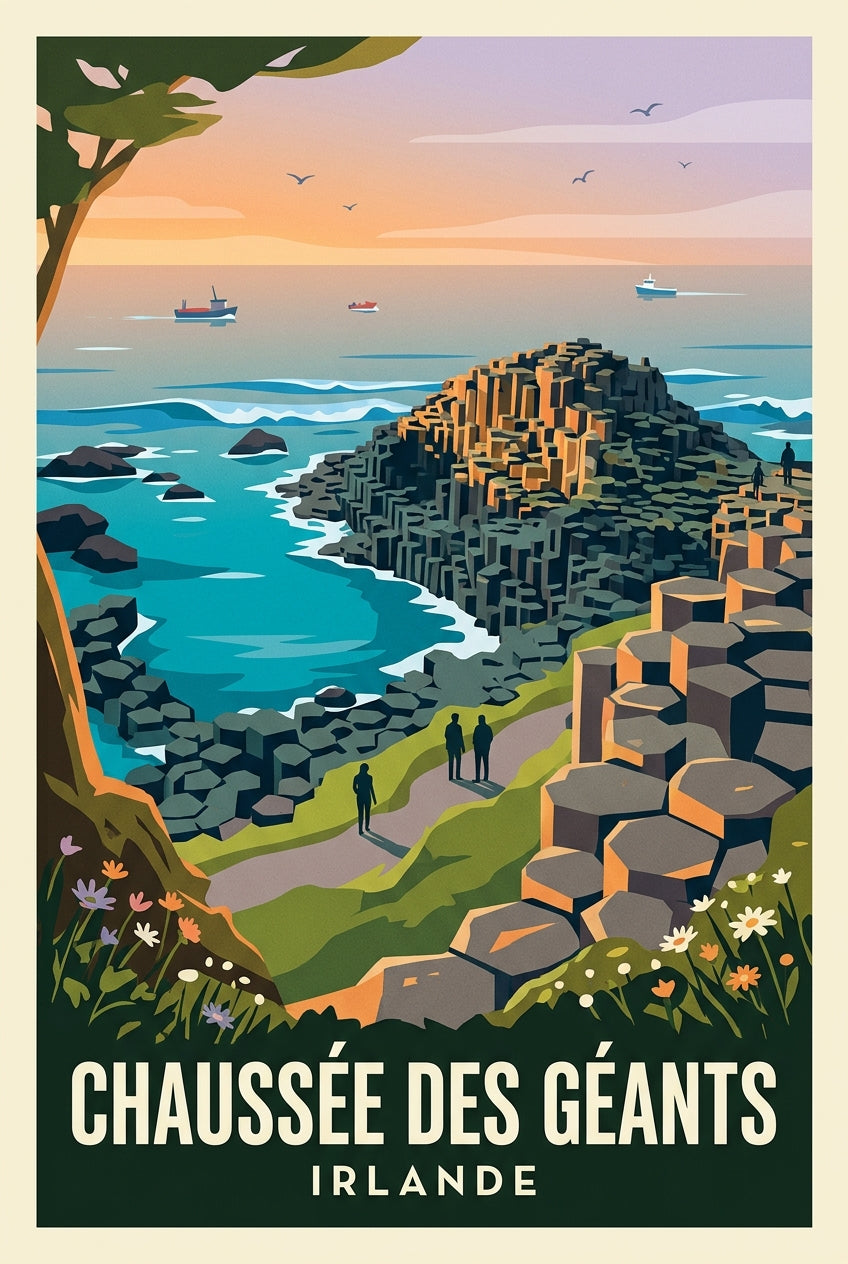 Affiche de la Chaussée des Géants, colonnes de basalte
