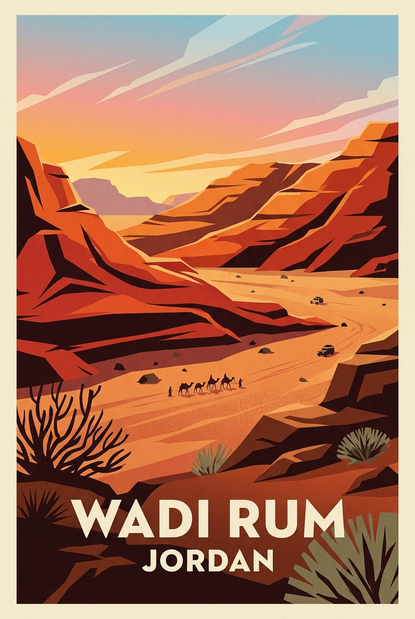 Affiche du Wadi Rum, poster caravane de chameaux | Afich