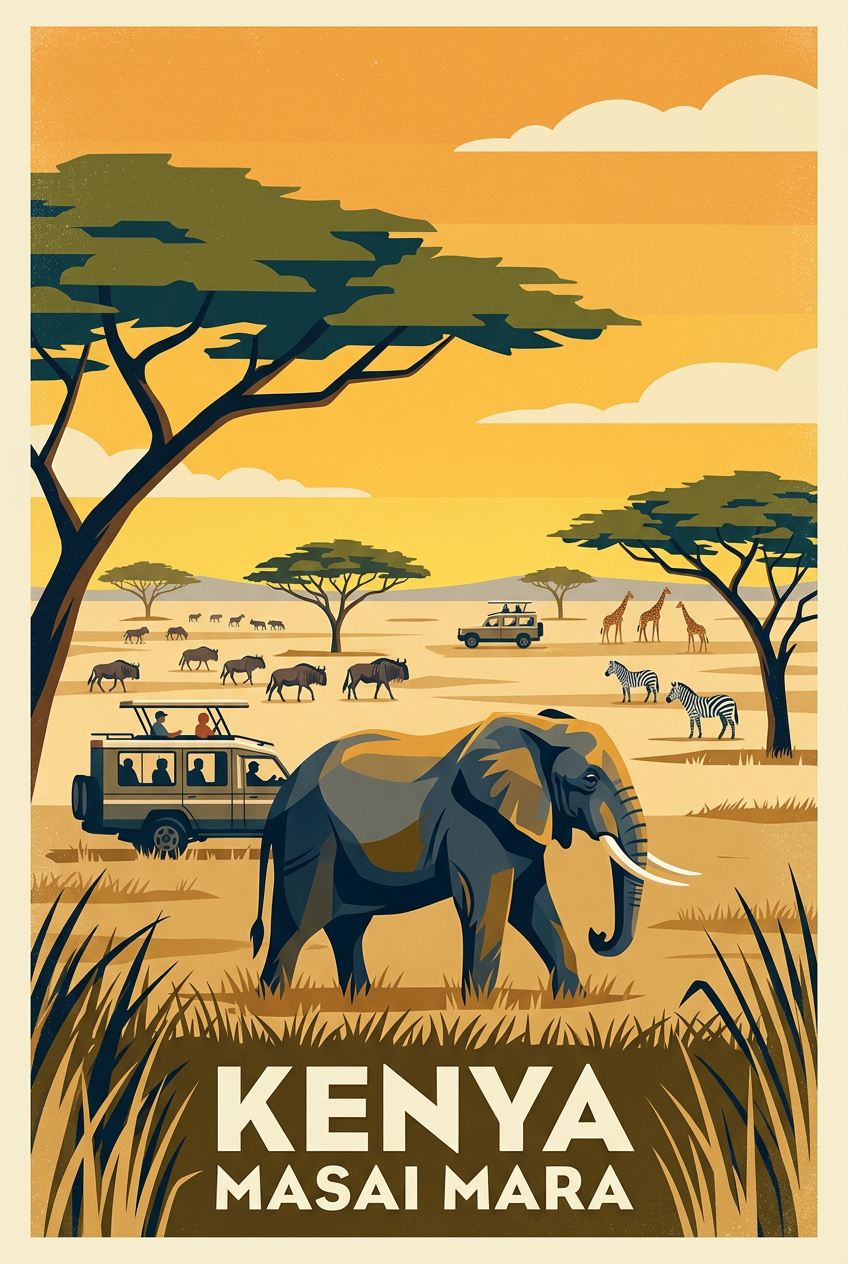 Affiche du Kenya, Masai Mara et safari | Afich