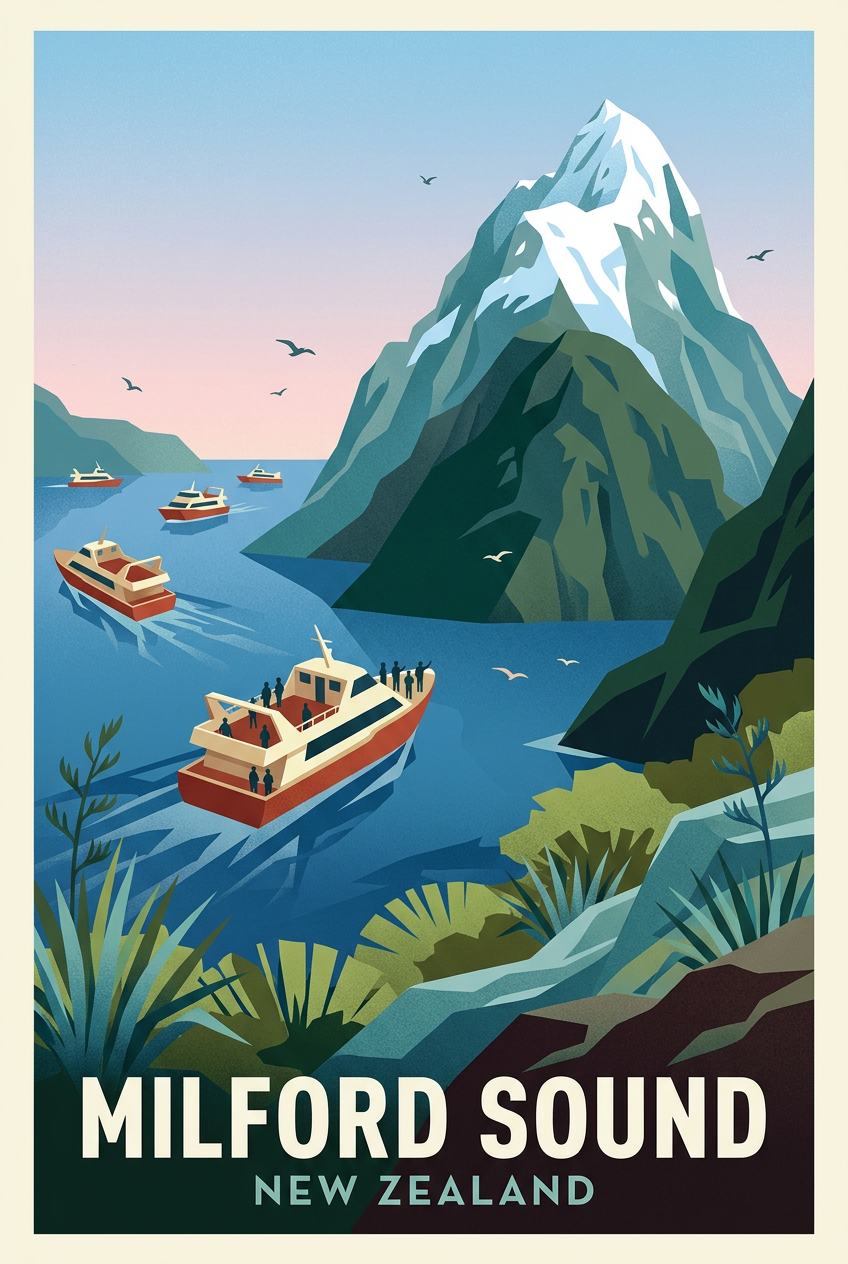 Poster Milford Sound, affiche Nouvelle-Zélande | Afich