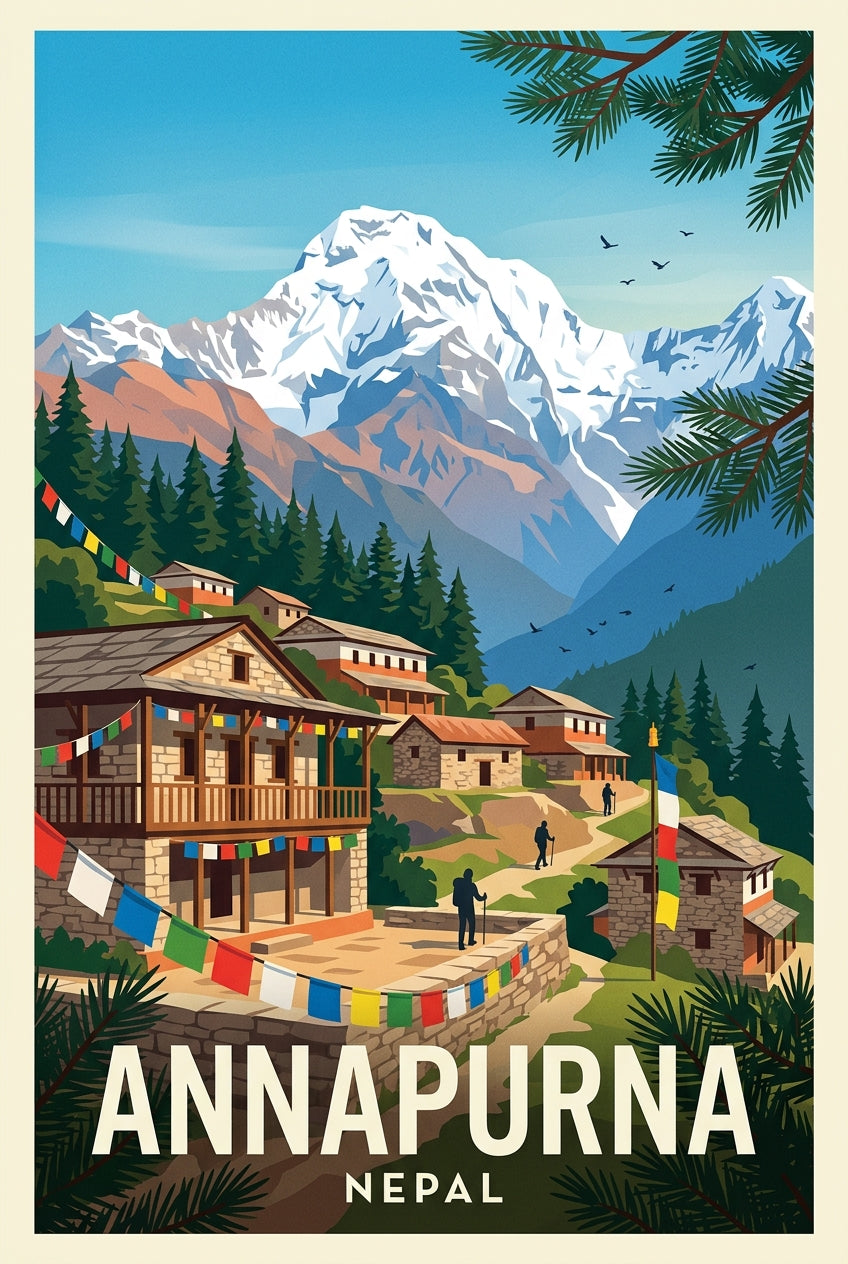 Affiche de l'Annapurna, poster village népalais | Afich