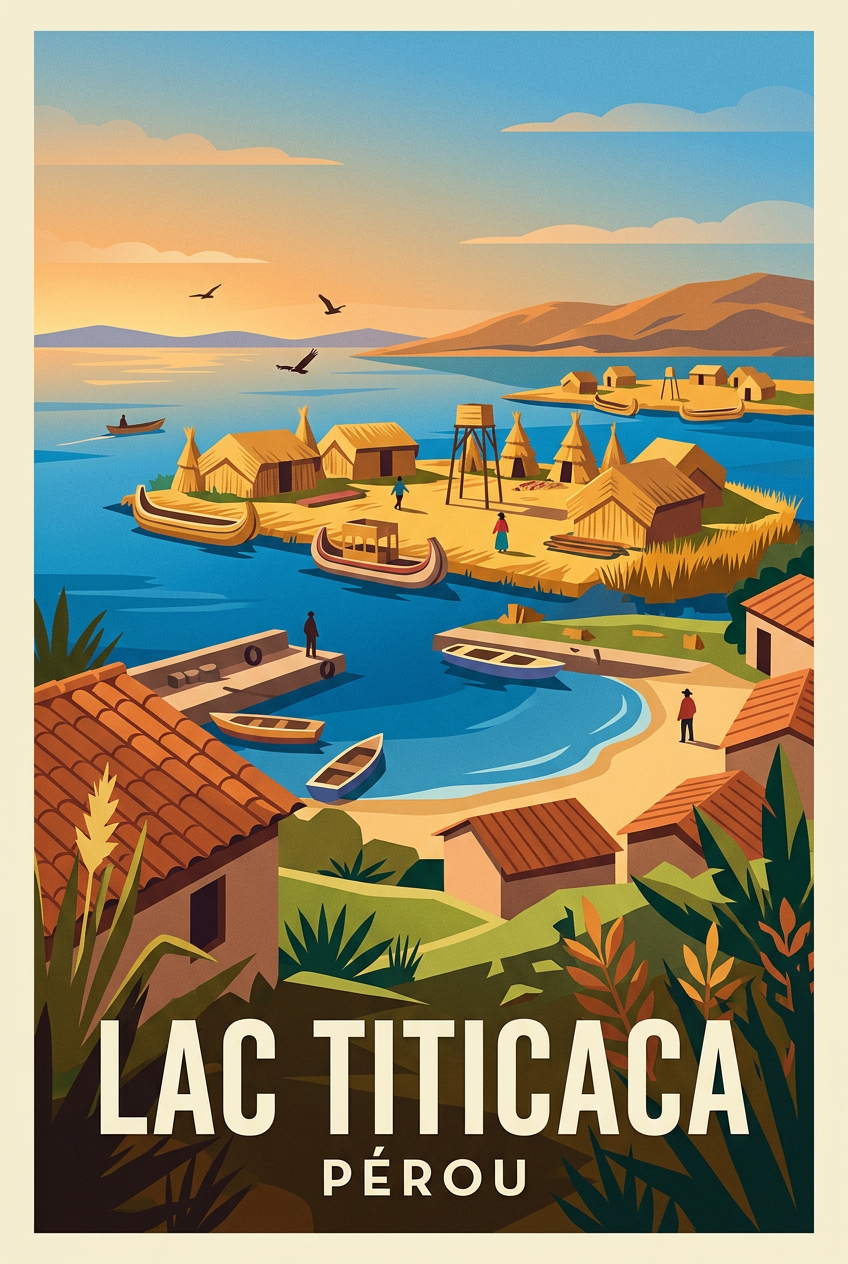 Affiche du Lac Titicaca, îles flottantes Uros | Afich