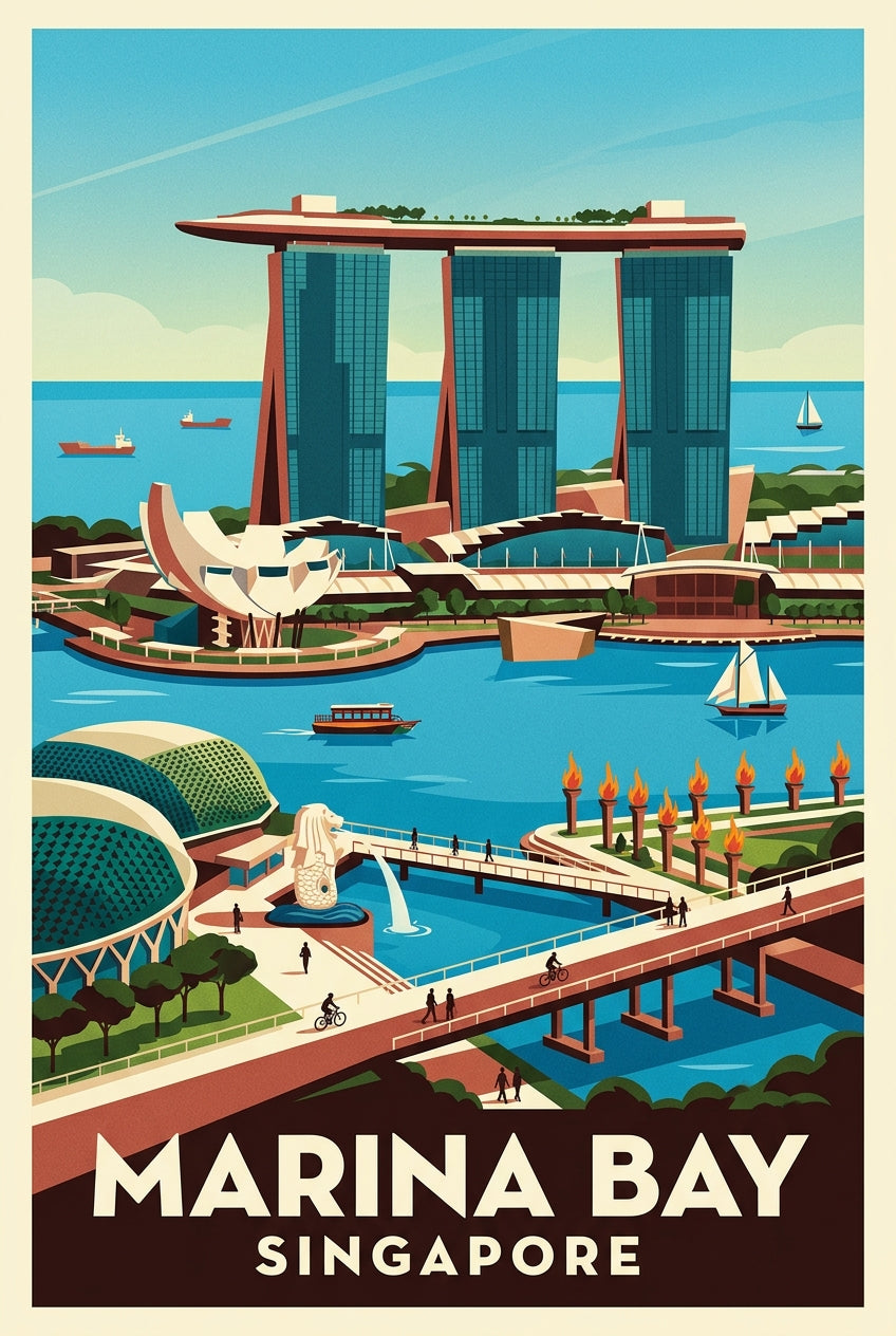 Poster de Singapour, Marina Bay et Merlion | Afich