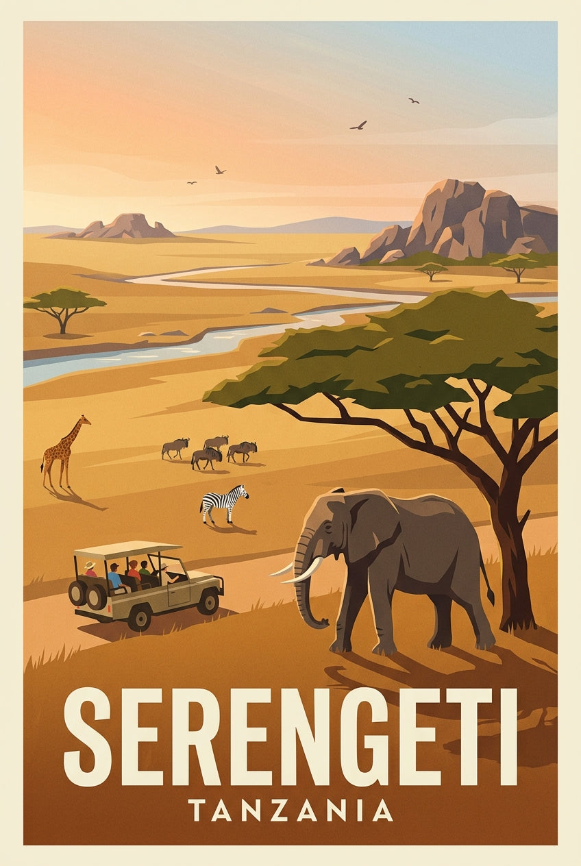 Affiche du Serengeti, poster safari en Tanzanie