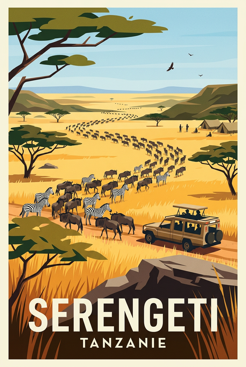 Affiche du Serengeti, poster safari en Tanzanie