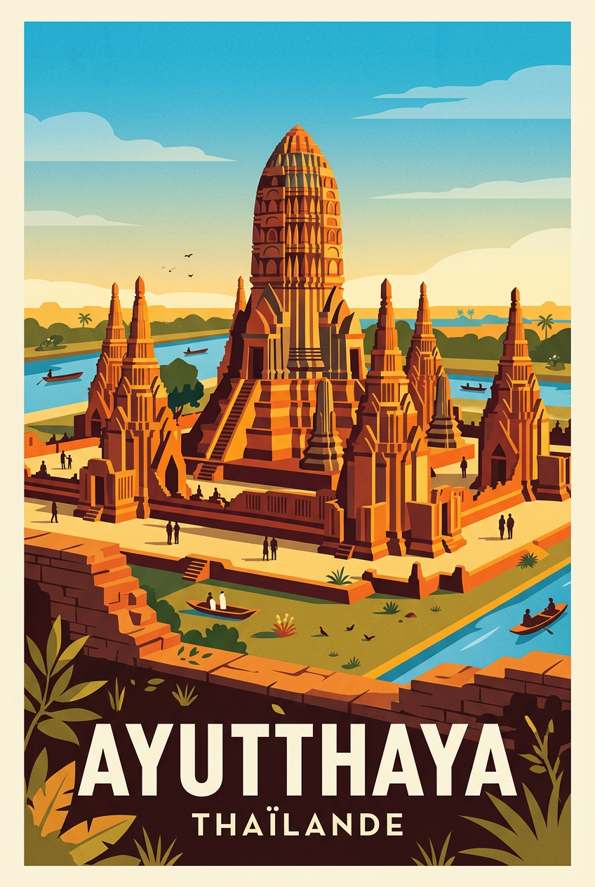 Affiche d'Ayutthaya, temple de Thaïlande | Afich