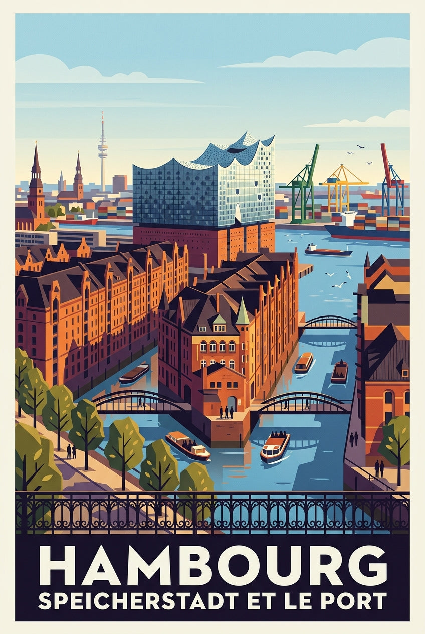 Affiche de Hambourg, la Speicherstadt et le port | Afich
